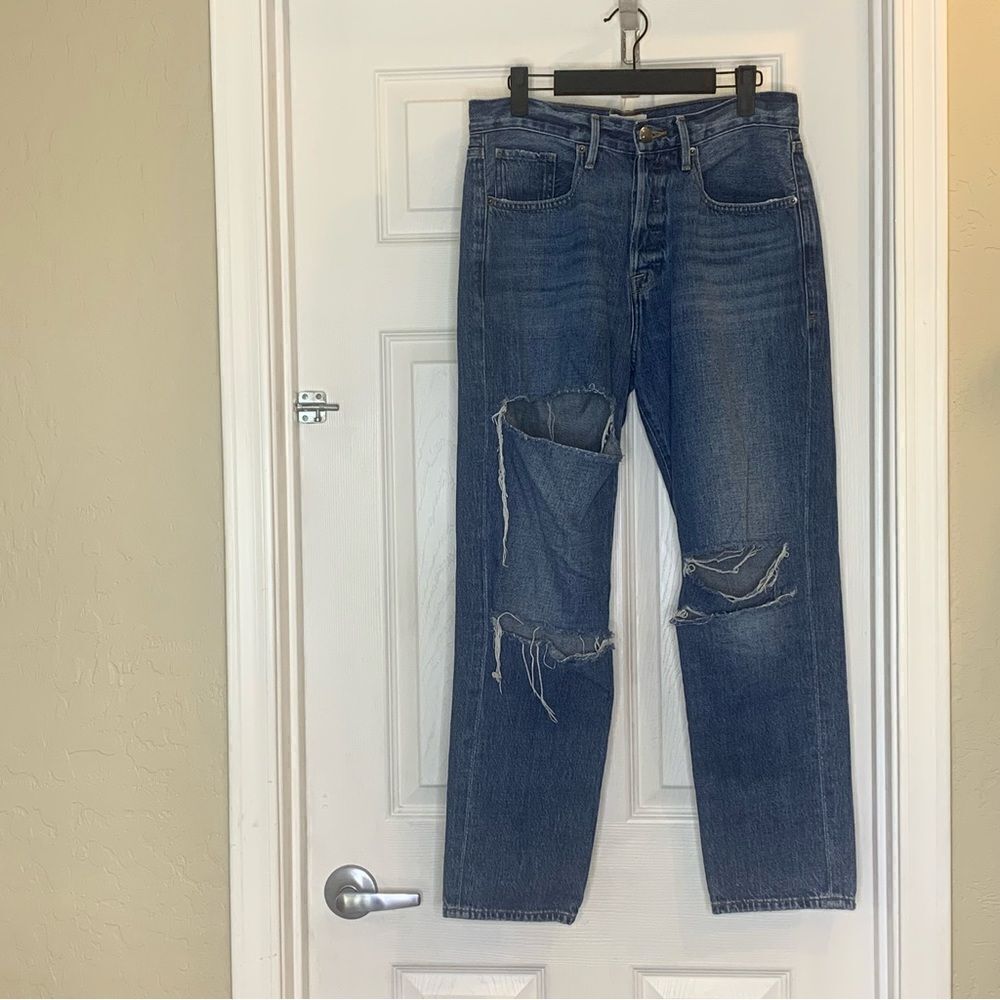 Frame Le Original Button Fly Distressed Jeans High Rise Size 27